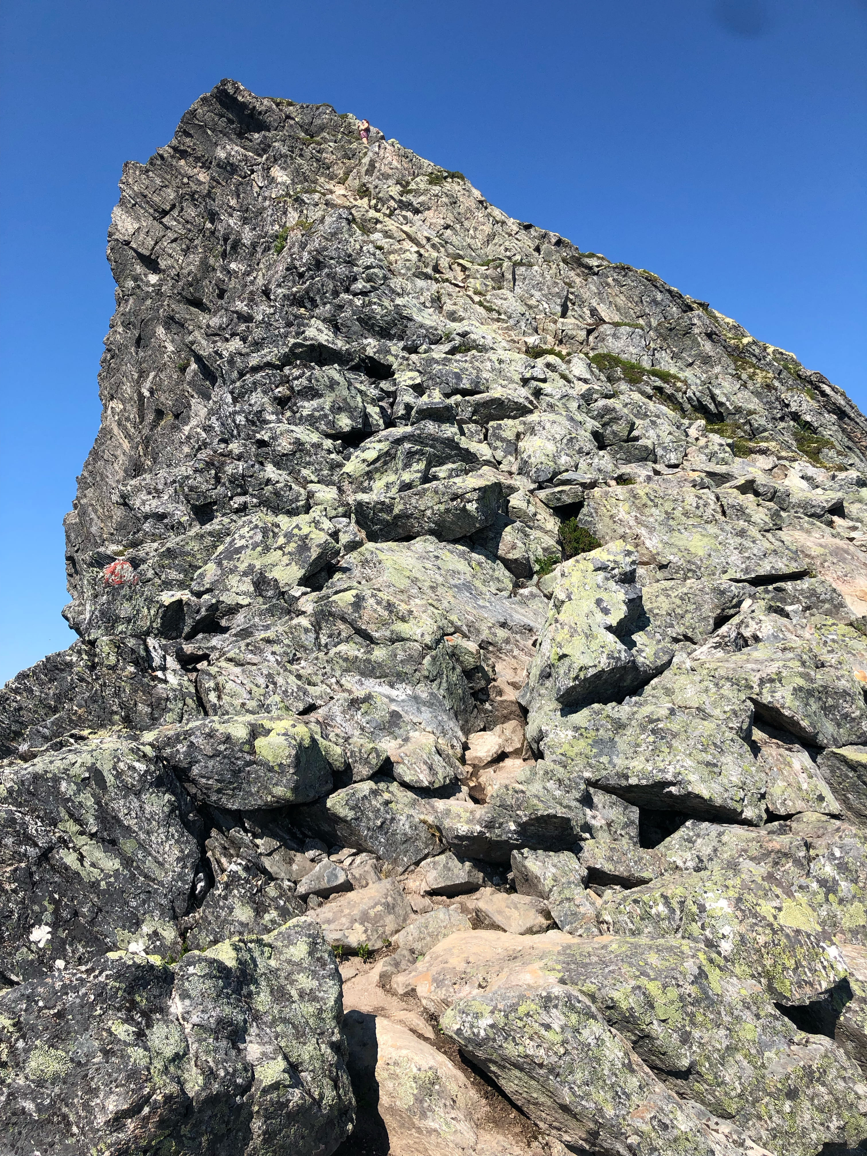 The steep rocky climb up Romsdalseggen ridge - what the guidebook calls 'moderate'